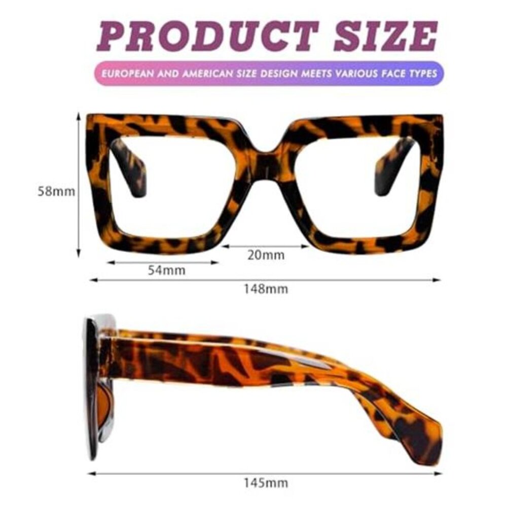 Oversized Square Blue Light Glasses Big Frame Computer Eyewear Animal Print - Picture 3 of 6